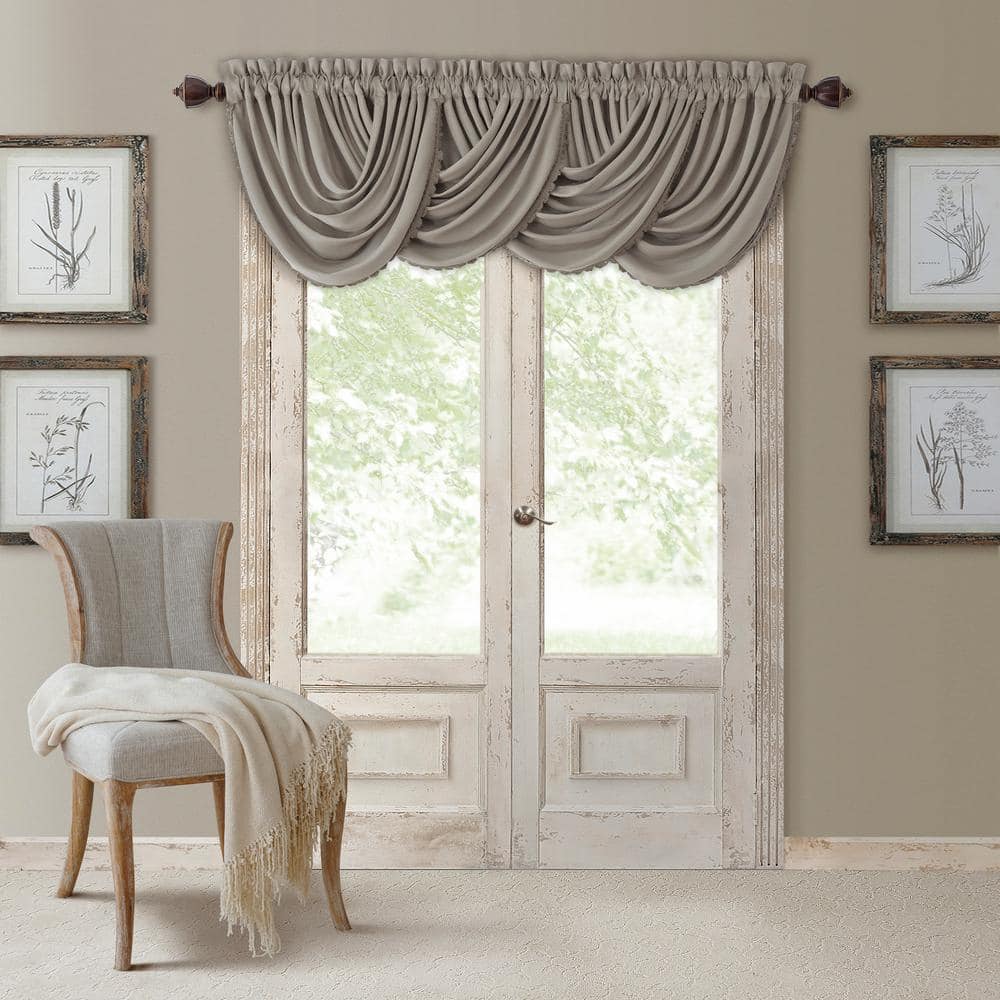 Elegant Gray Polyester Waterfall Rod Pocket Valance