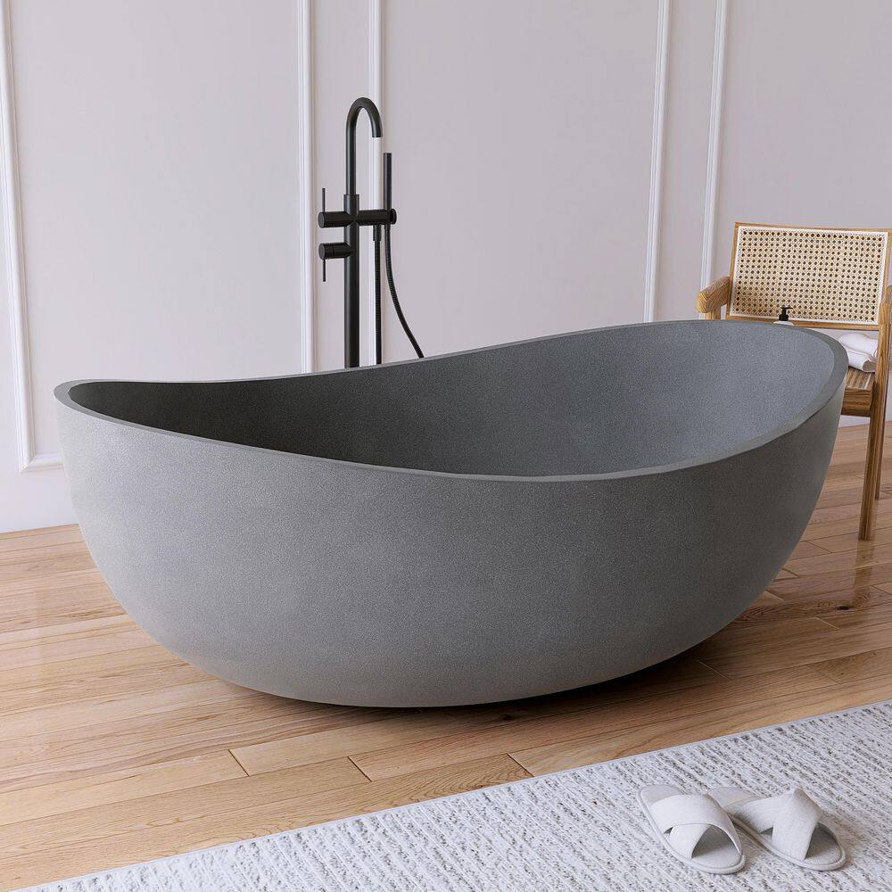 63 in. x 38 in. Concrete Composite Wave Flatbottom Freestanding Soaking Bathtub in Gray price history on PriceWatchPro