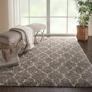 Amore Solid Shag Stone 3 ft. 11 in. x 5 ft. 11 in. Trellis Contemporary Modern Shag Area Rug