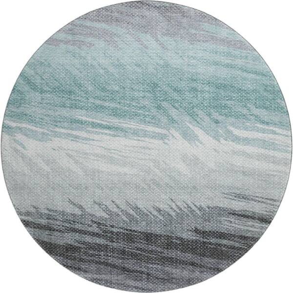 Mayfield Premium Machine Washable Abstract AMF2272 Teal 8 ft. x 8 ft. Round Rug