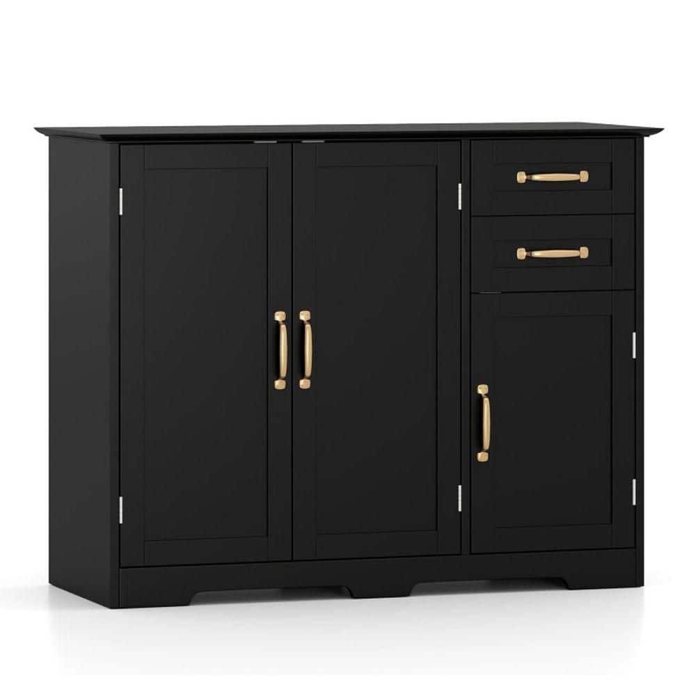 Black MDF Buffet with 2 Drawers, Adjustable Shelf