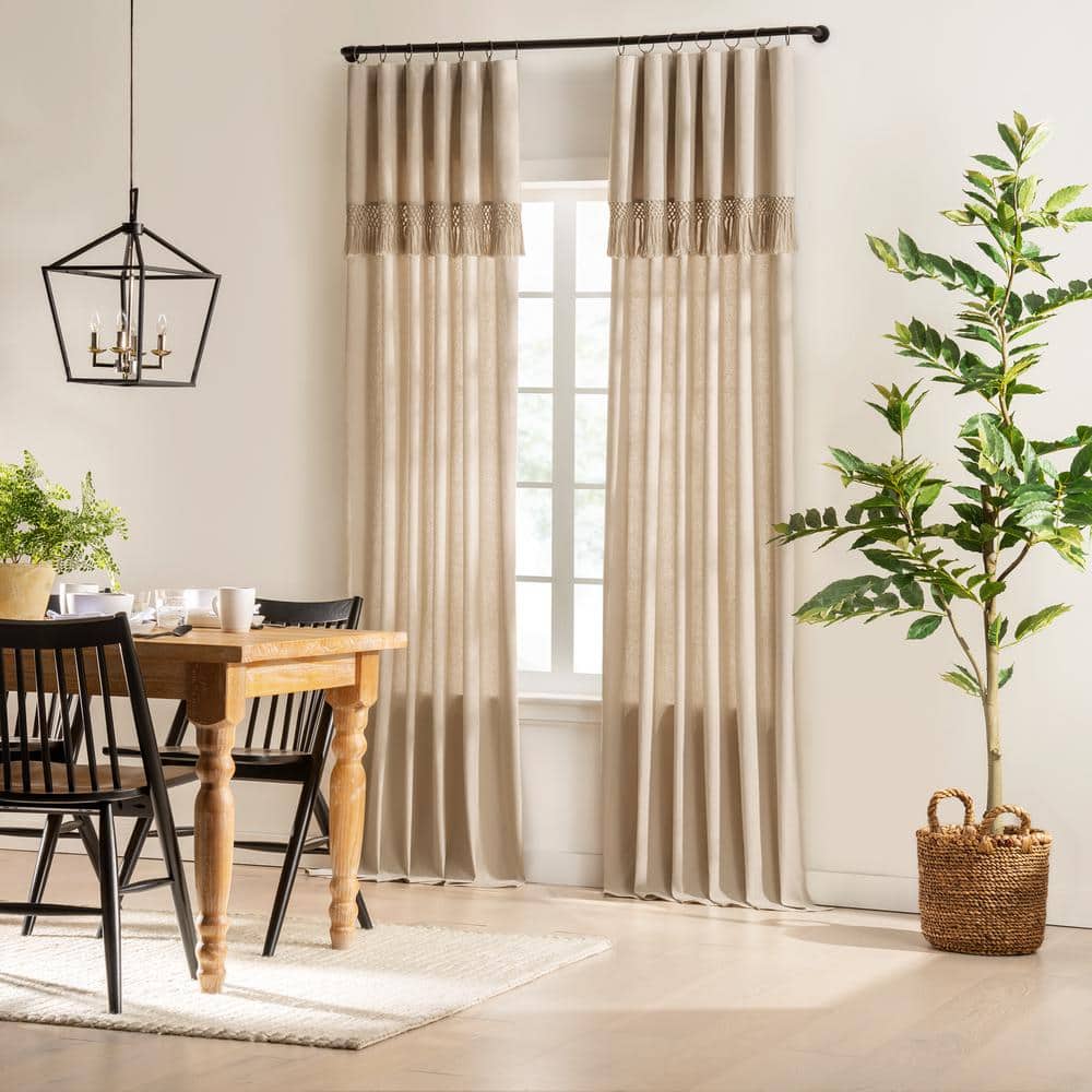 Linen Light-Filtering Curtain Panel with Fringe Valance, 50 x 95