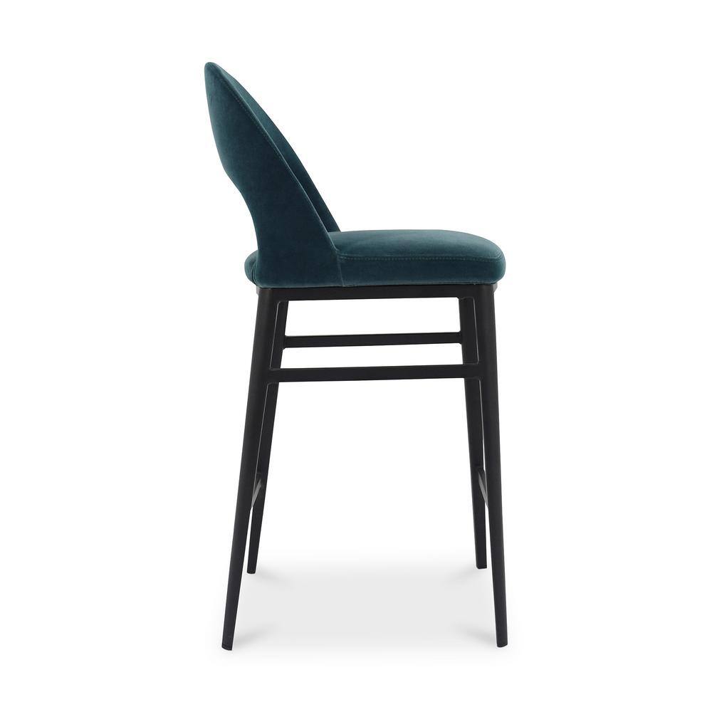 Teal Upholstered Steel Frame Counter Stool with Low Back
