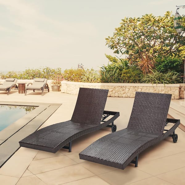 Laurel Canyon Brown Pe Rattan Adjustable Chaise Lounge Sets With Wheels Back Wicker2pieceb The Home Depot