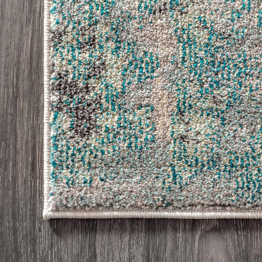 Serene Waters Abstract Cream/Blue Synthetic 3x5 Area Rug