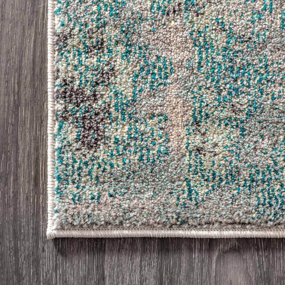 Cream and Blue Abstract Flat Woven Synthetic Area Rug