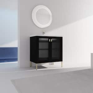 Modern 31.89 in. W x 18.70 in D x 34.76 in H Single Freestanding Bath Vanity in Black with White Ceramic Top