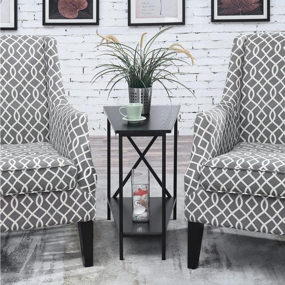 Black Triangular Wood and Metal Wedge End Table