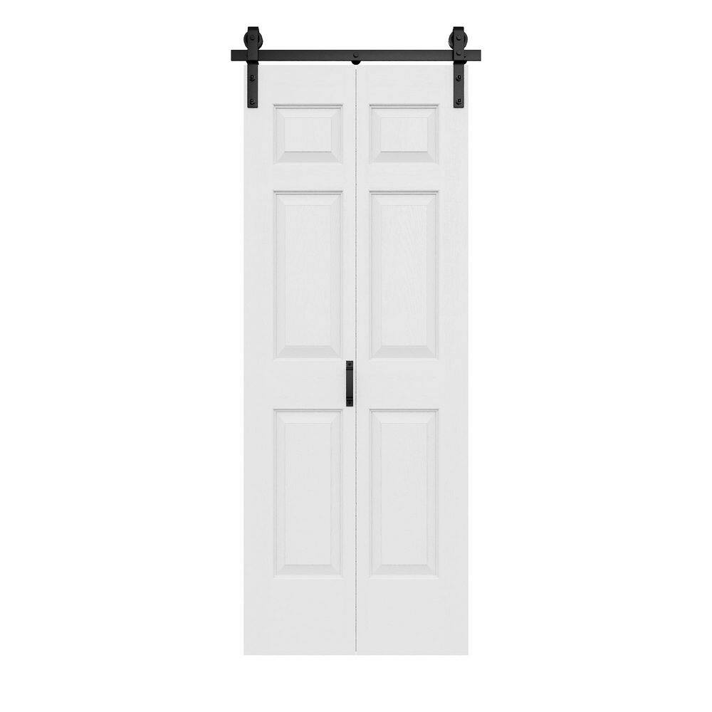 32 in. x 84 in. 6 Panel Bi-Fold Barn Door White Primed MDF Sliding Barn Door with Hardware Kit for Bathroom price history on PriceWatchPro