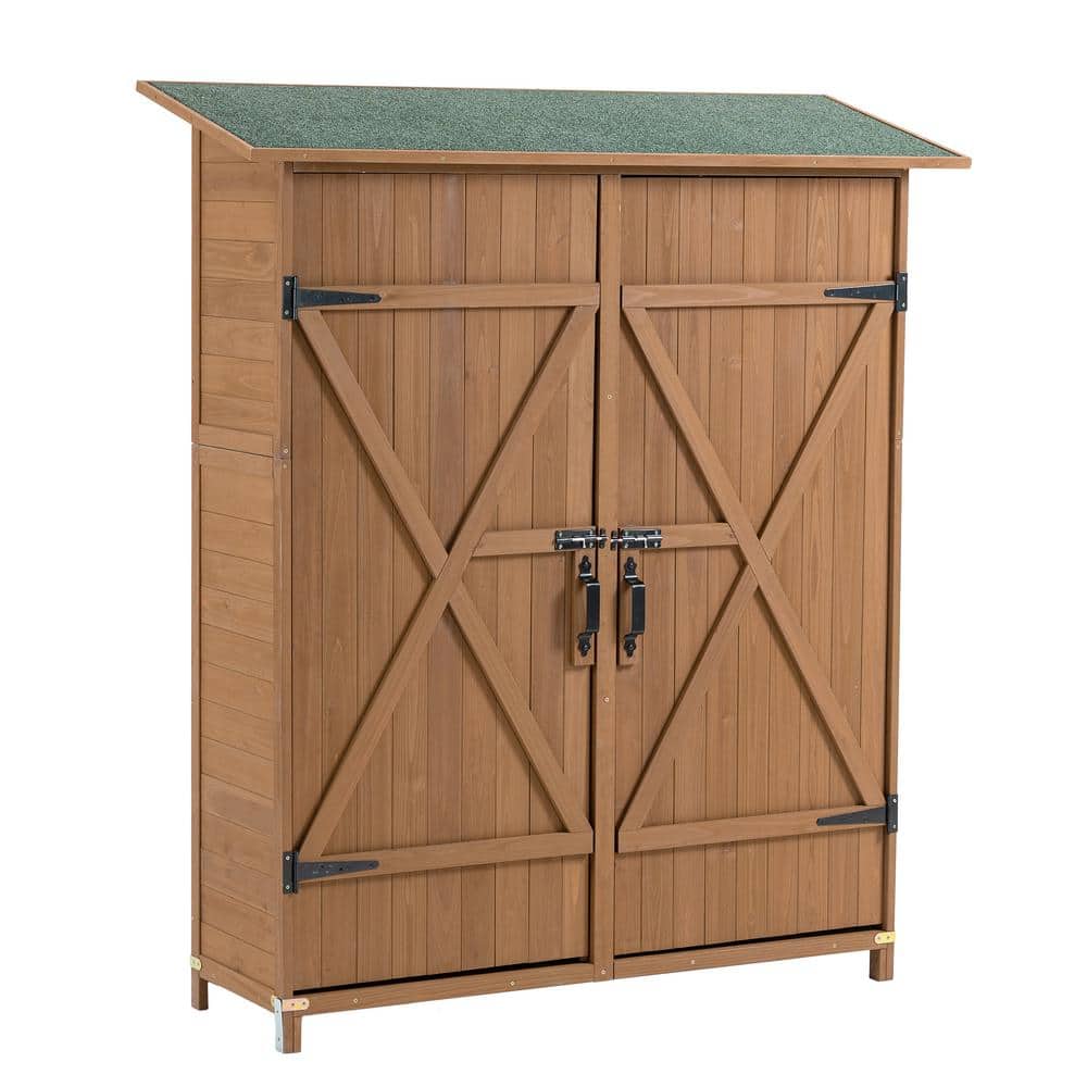 56 in. W x 19.5 in. D x 64 in. H Brown Fir Wood Outdoor Storage Cabinet wit