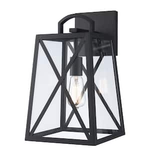 1 Light Black Outdoor Wall Light Fixture with Clear Glass