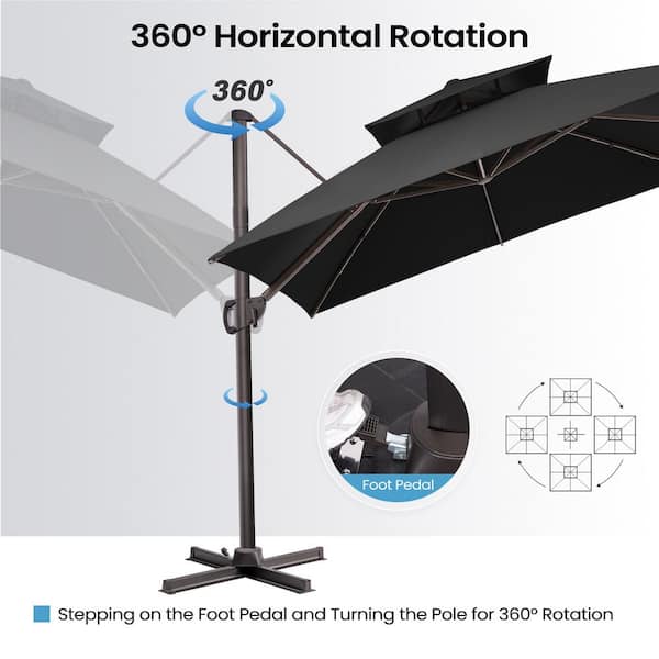 39.5 in w resin cantilever patio umbrella 9.5 ft. x 9.5 ft. 360 ° Rotation Rectangular Cantilever Patio Umbrella in with 220 lbs. Base Stand