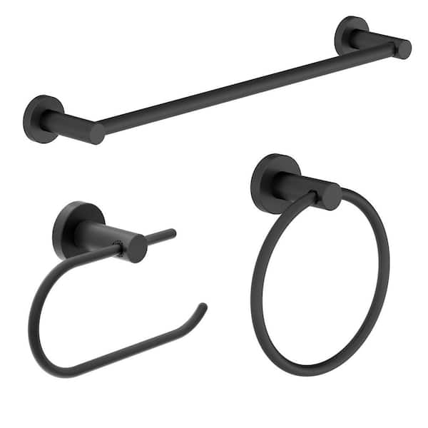 Symmons Dia 3-Piece Bath Hardware Set with Toilet Paper Holder, 18 in . Towel Bar and Towel Ring in Matte Black