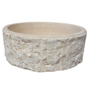 Chiseled Cylindrical Natural Stone Vessel Sink in Beige