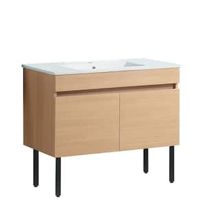 24 in. W x 18 in. D x 19 in. H Single Sink Freestanding Bath Vanity in Brown with White Ceramic Top