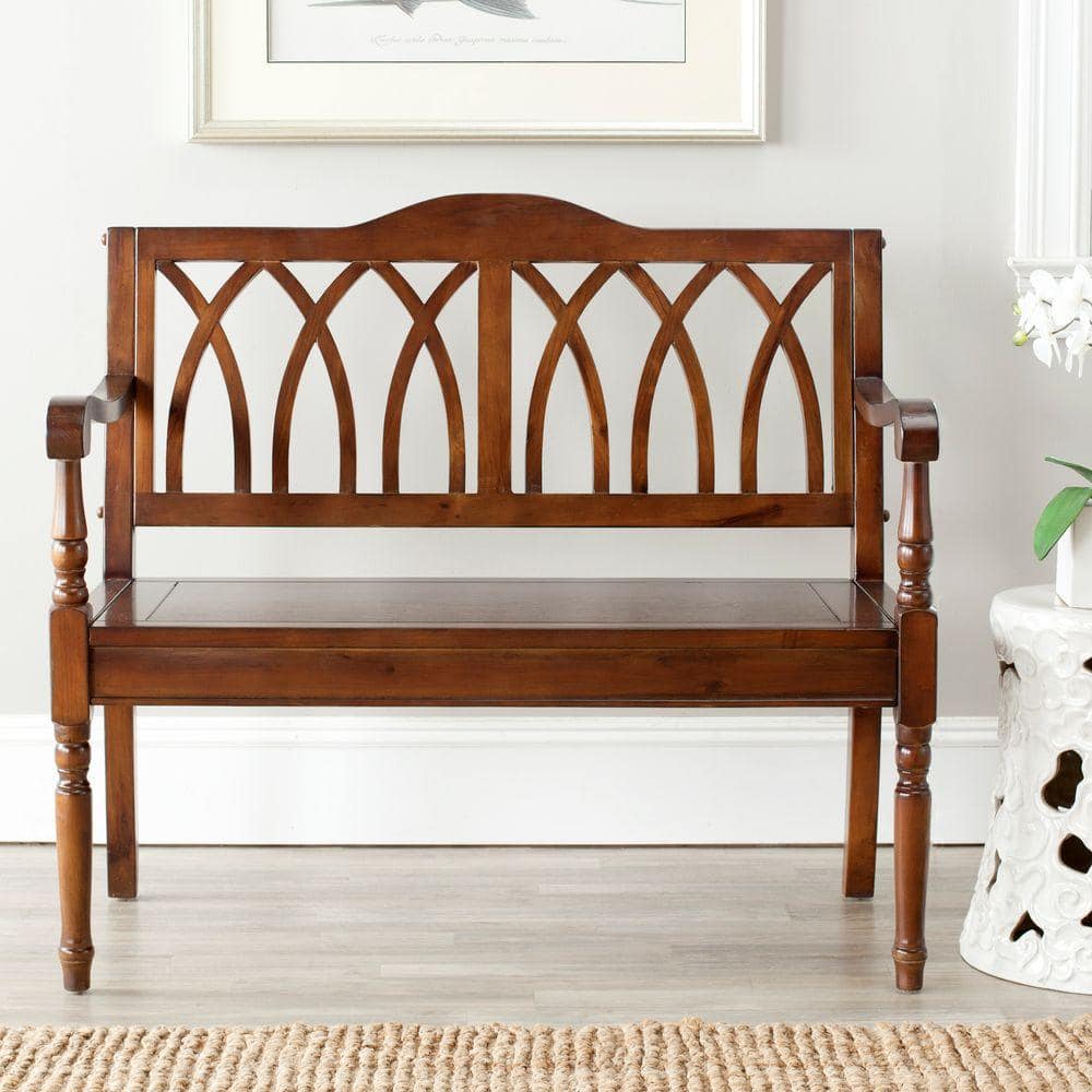 Benjamin Dark Teak Pine Wood Gothic Bench