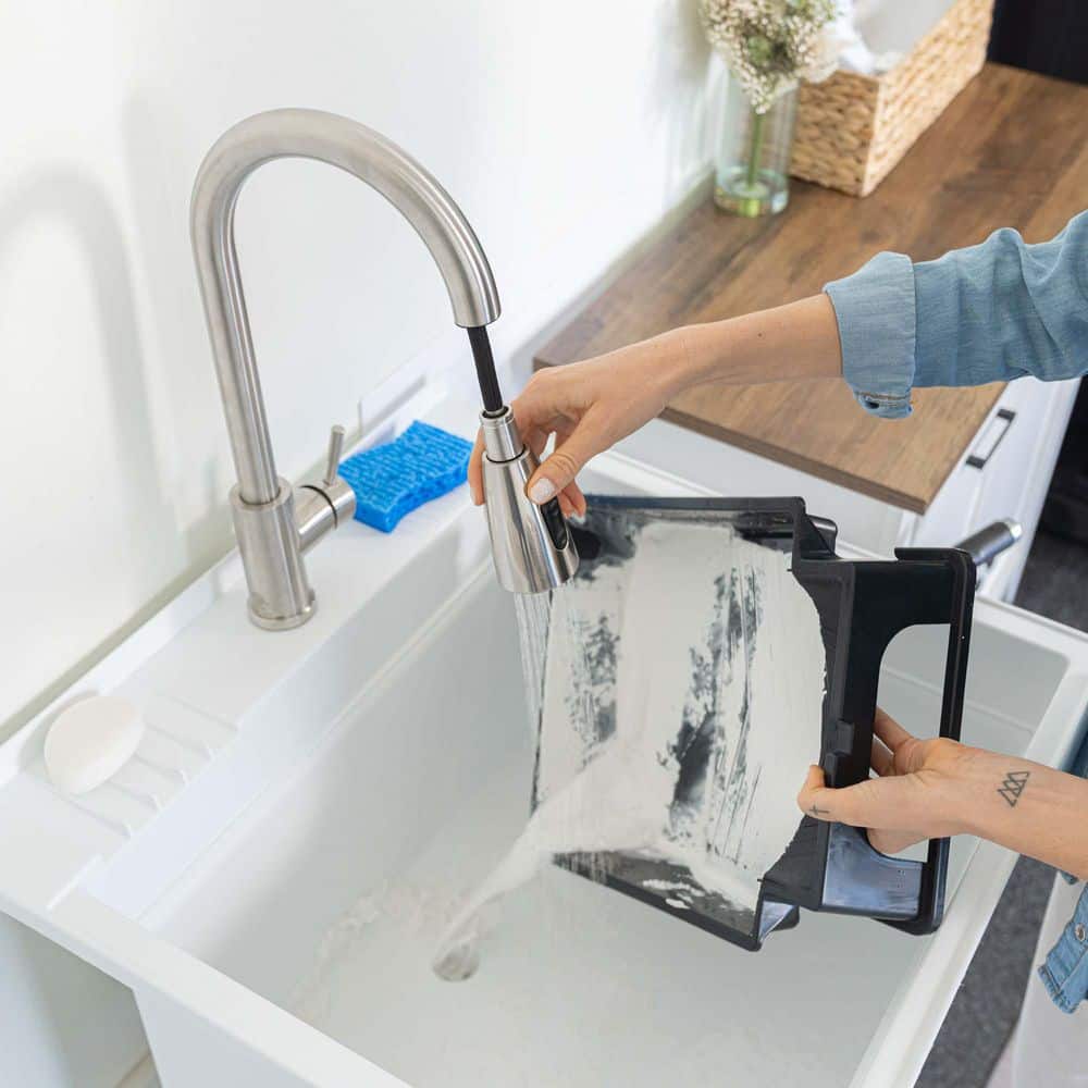 24-Inch White Polypropylene Freestanding Utility Sink with Stainless Steel Faucet
