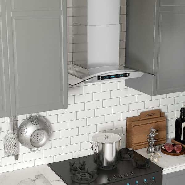 30 in. 763 CFM Ducted Wall Mount Range Hood in Stainless Steel and Glass with Gesture Sensing Control, Remote Control