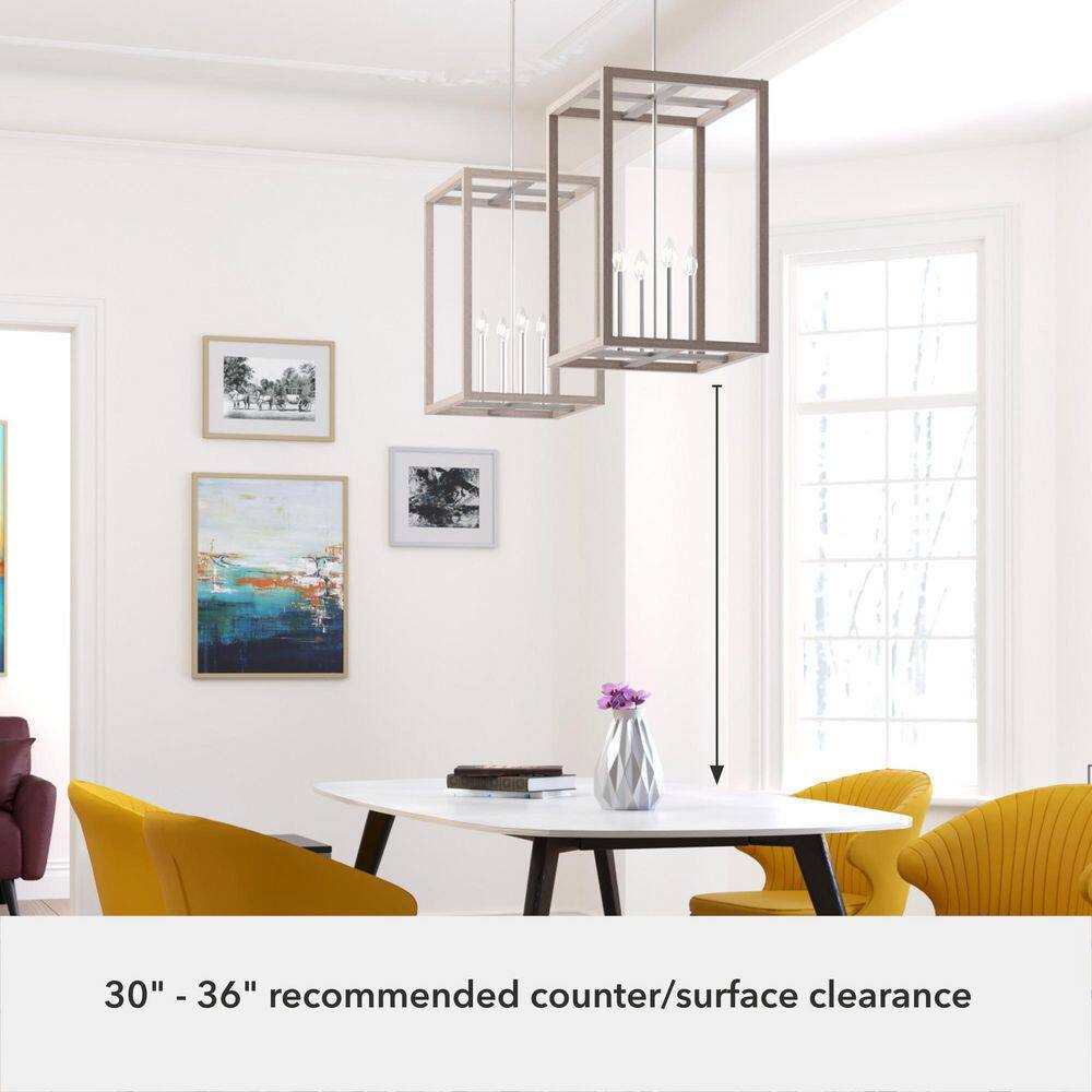 Modern Brushed Nickel & Bleached Wood LED Pendant Light, 18x28"