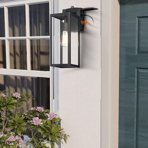 Martin 1-Light 17-in Matte Black Outdoor Wall Lantern Sconce with GFCI Outlet and Dusk to Dawn Sensor