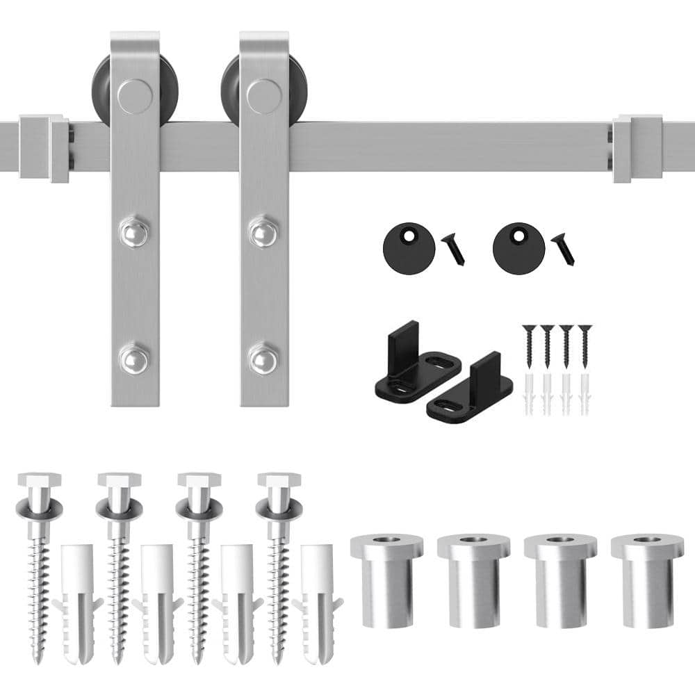 5 ft./60 in. Stainless Steel Flat Rail Bent Strap Barn Door Hardware Kit for Single Wood Door Non-Routed Floor Guide price history on PriceWatchPro