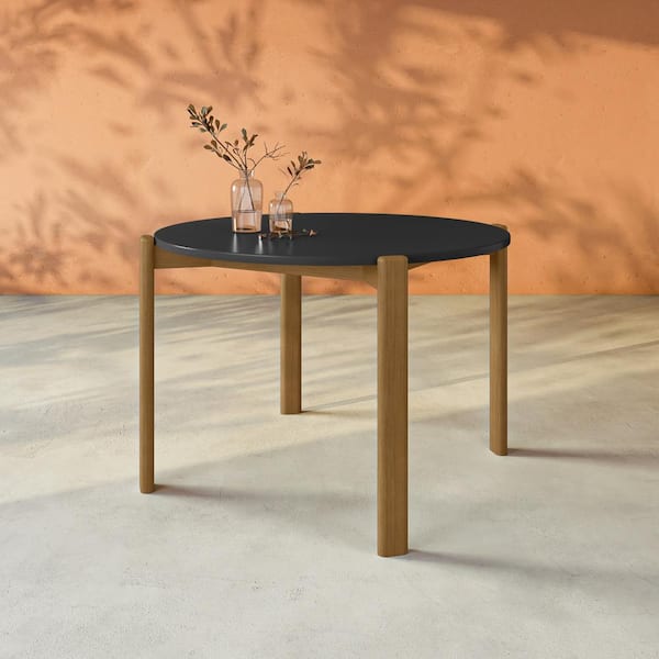 Manhattan Comfort Mid-Century Modern Gales Round 46.54 Dining Table with Solid Wood Legs in Greige Manhattan Comfort Mid-Century Modern Gales Round 46.54 Dining Table with Solid Wood Legs in Greige