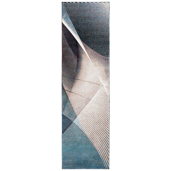 Hollywood 2 ft. x 10 ft. Beige/Blue Striped Abstract Runner Rug