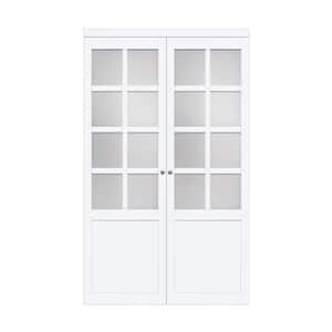 60 in. x 78.62 in. 8-Lite Tempered Frosted Glass Solid MDF Core White Interior MDF Closet Bi-Fold Door
