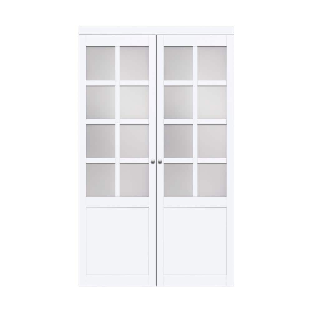 72 in. x 80.25 in. White 8-Lite Tempered Frosted Glass MDF Interior Closet Bi-Fold Door -  TRUporte, PV3340PWFGE7280