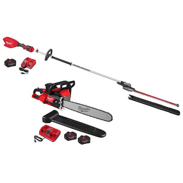 M18 FUEL 18V 24 in. Brushless Cordless Extended Pole Articulating Hedge Trimmer Kit w M18 FUEL Dual Battery Chansaw Kit