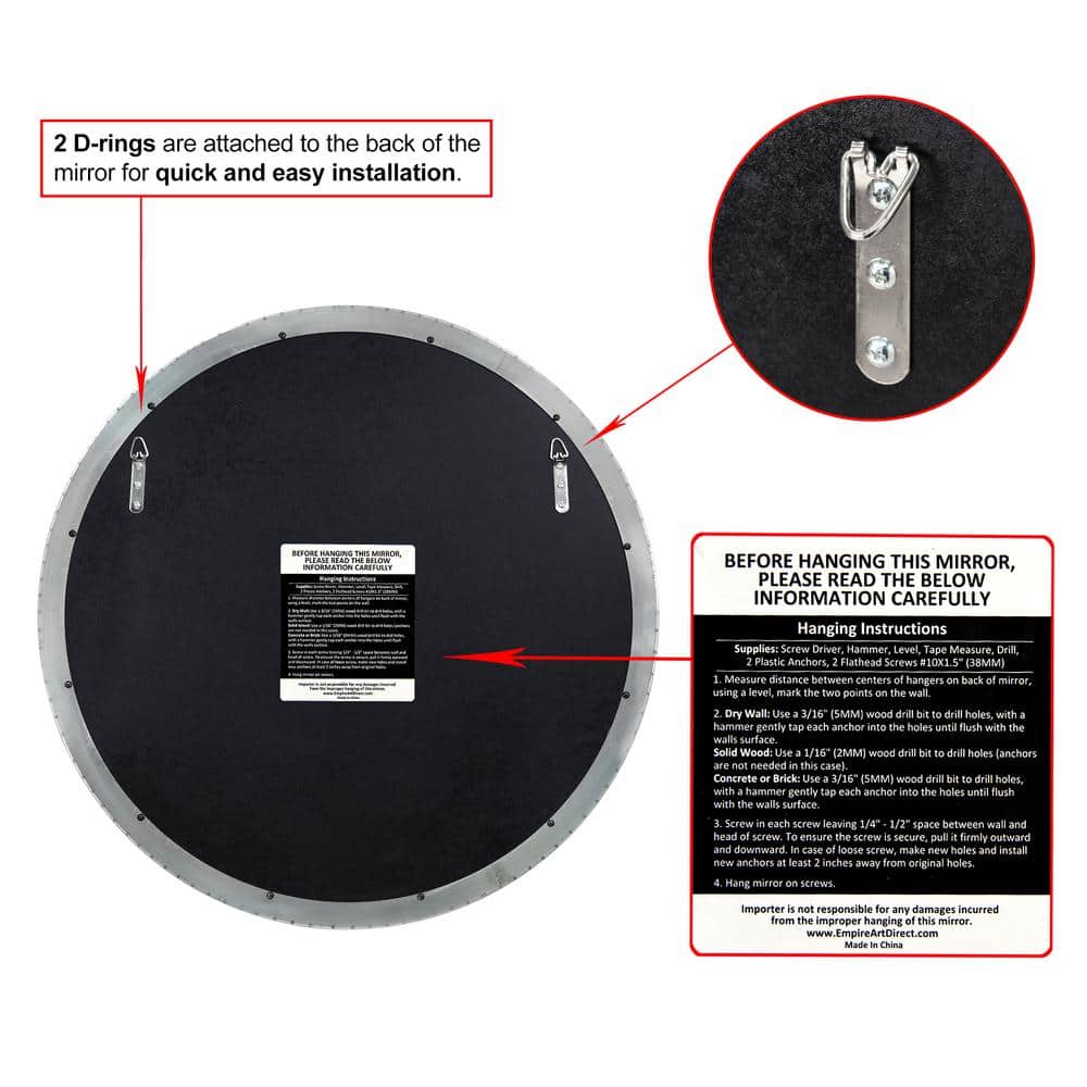 30" Round Silver Stainless Steel Bathroom Wall Mirror
