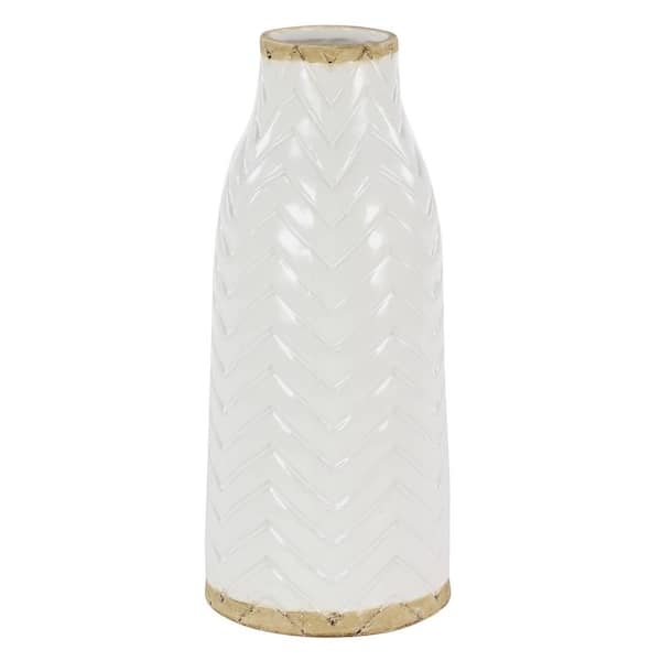 Litton Lane 16 in. White Porcelain Ceramic Decorative Vase with Brown Base