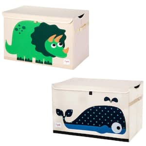 Collapsible Multi-Colored Toy Chest Storage Bin Bundle with Dinosaur Plus Whale (2-Pack)