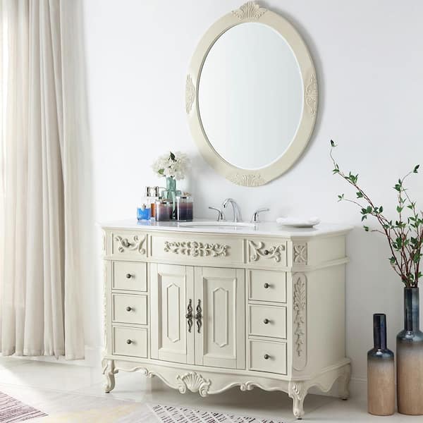 Home Decorators Collection Winslow 48 in. W x 22 in. D x 35 in. H Single Sink Freestanding Bath Vanity in Antique White with White Marble Top