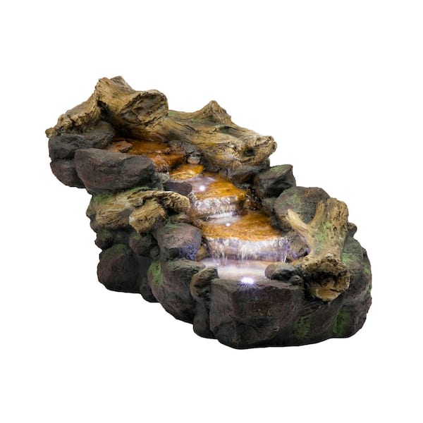 Alpine Corporation 41 in. Long Indoor/Outdoor River Rock and Waterfall Fountain with LED Lights