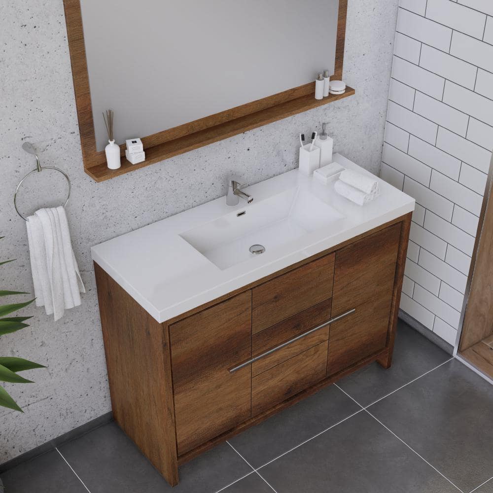 Rosewood Brown 48" Freestanding MDF Bathroom Vanity with White Sink