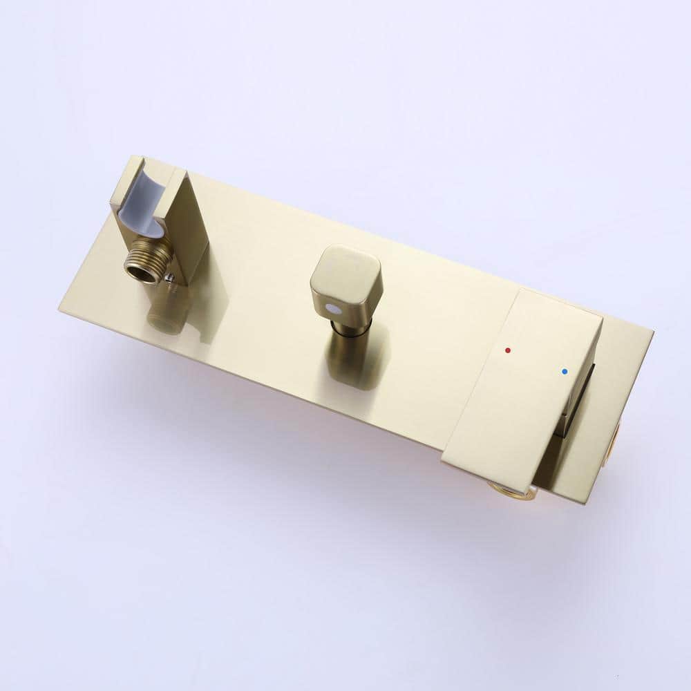 Brushed Gold Wall-Mounted Waterfall Tub Filler with Hand Shower
