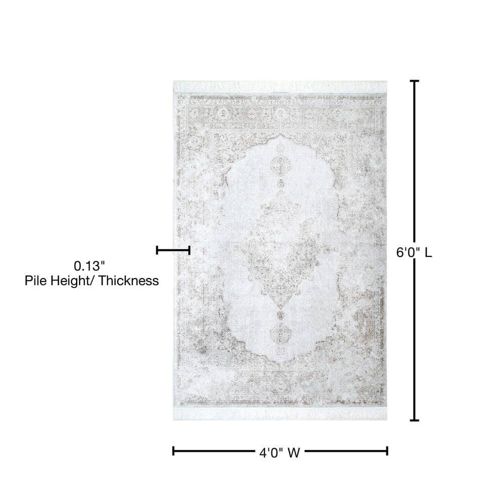 Ivory Medallion 4' x 6' Washable Viscose Area Rug