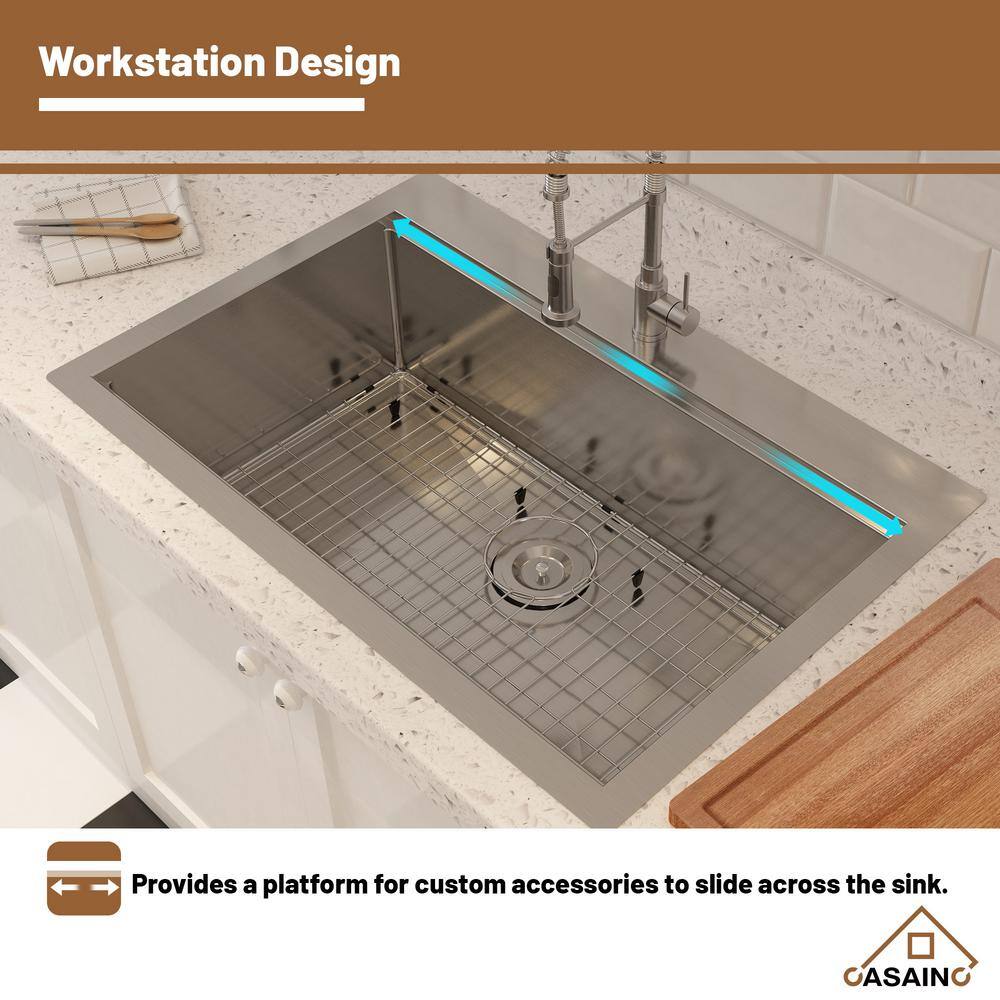 33'' Brushed Stainless Steel Single Bowl Workstation Kitchen Sink