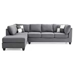 Malone 111 in. Gray Suede 4-Seater Sectional Sofa with 2-Throw Pillow