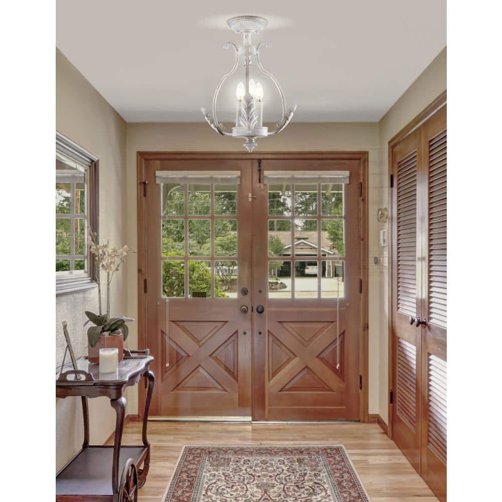 Antique White Metal LED Semi-Flush Mount Light