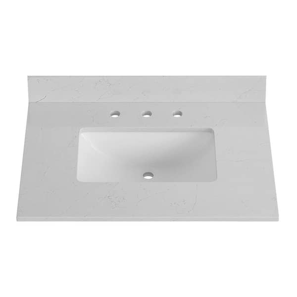 DELUXE DL LIVING 31 in. W. x 22 in. D Bianco Bella Quartz White Rectangular Single Sink Bathroom Vanity Top in White