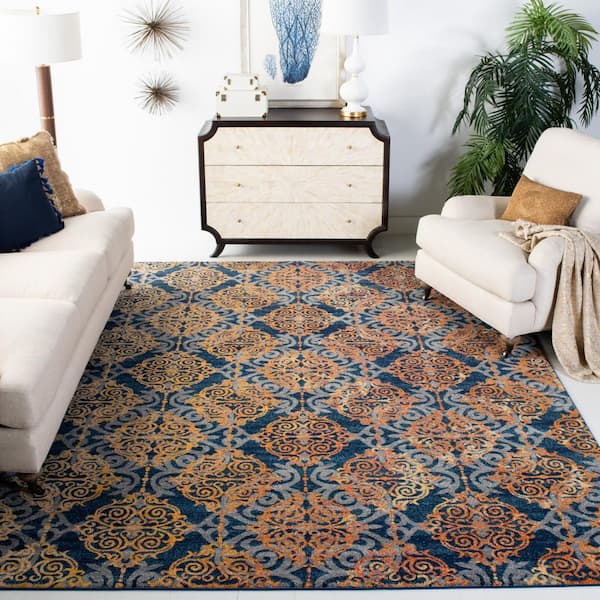 Evoke Blue/Orange 9 ft. x 12 ft. Geometric Area Rug