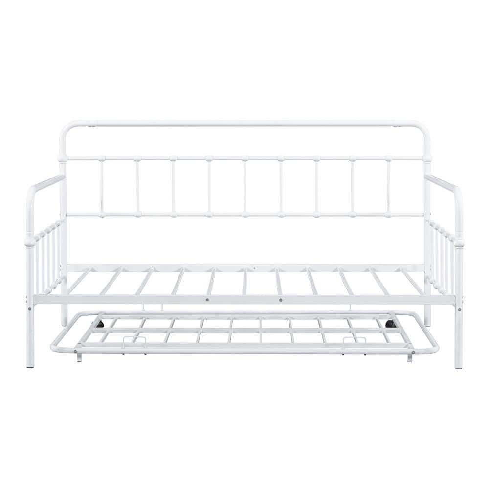 White Metal Twin Daybed with Trundle and Drawer