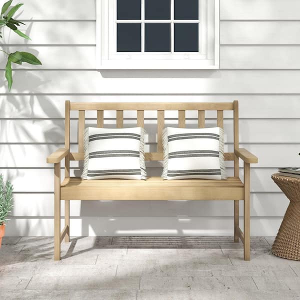 FORCLOVER Indonesia Teak Wood Garden Outdoor Bench 2-Person with Backrest and Armrests