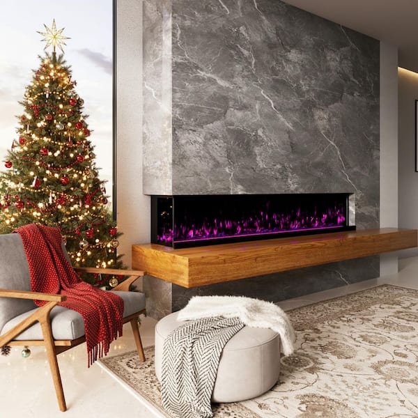 3-Sided Electric Fireplace, 3000W 72 in. Smart WiFi Electric Fireplace Insert with Crackling Sound, RGB LED Flame Colors