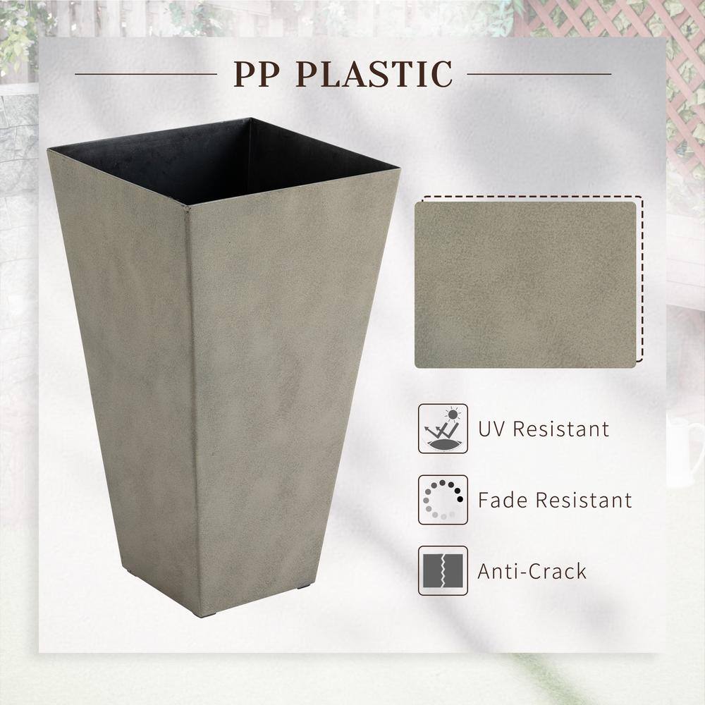 Outsunny 28" Tall Gray Plastic Planters with Drainage Hole, Set of 3