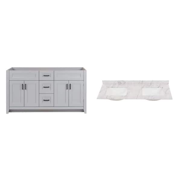 60 in. W Vanity Cabinet (Pearl Gray) and 61 in. W Double Sink Vanity Top (Lunar) Combo