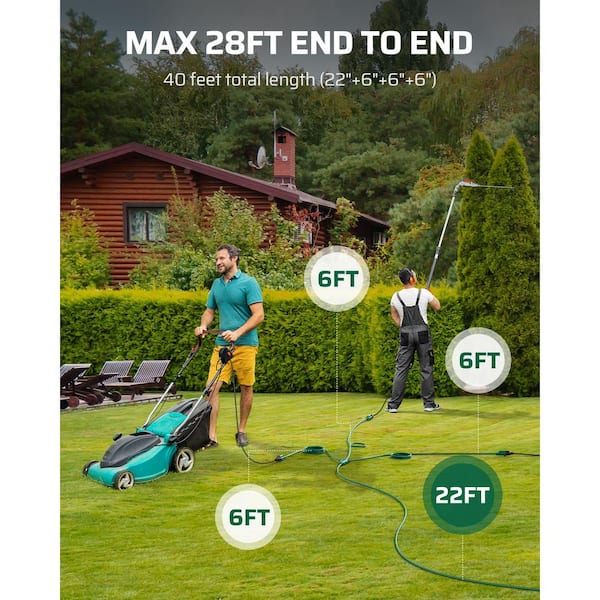 40 ft. 16/3C SJTW Outdoor Extension Cord 1 to 3 Splitter with 3-Prong Outlets Plugs, Green