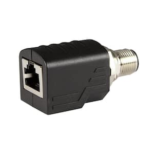 M12 To RJ45 Adapter, Male M12 D-Coded, Thru Panel Right Angle, Shielded